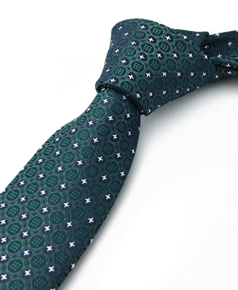 Ctskyte Slim Silk Necktie for Men Woven Jacquard Patterned Business Wedding Skinny Ties (Green Patterned, One Size) - Image 4